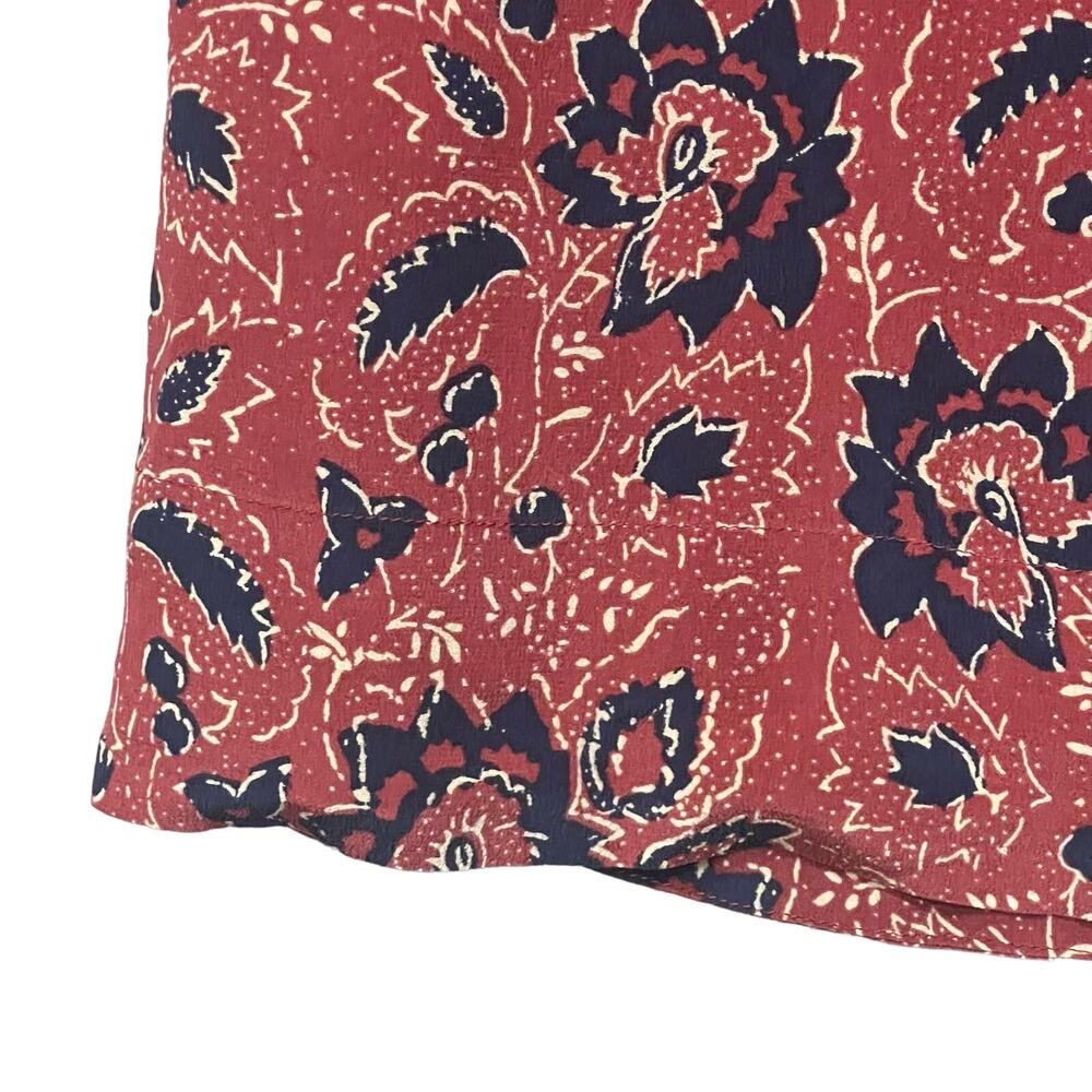 Madewell Silk Baby Doll Dress Assam Floral Red Blue Boho Lace-up Neck Size XXS - Picture 7 of 9